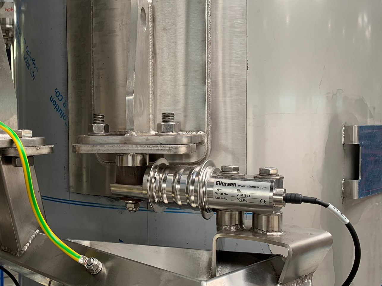 Digital Beam Load Cell Mounted on Hopper. Hygienic Load Cells for the Food Industry.